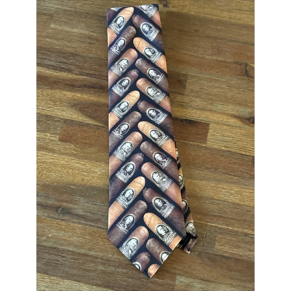 Vintage Ralph Marlin‎ 1997 Cigar Money Band Brown and Yellow Tie